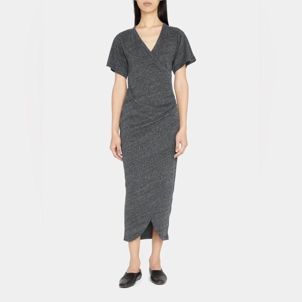 NWT IRO Lemica Heather Gray Wrap Midi Dress Size Large